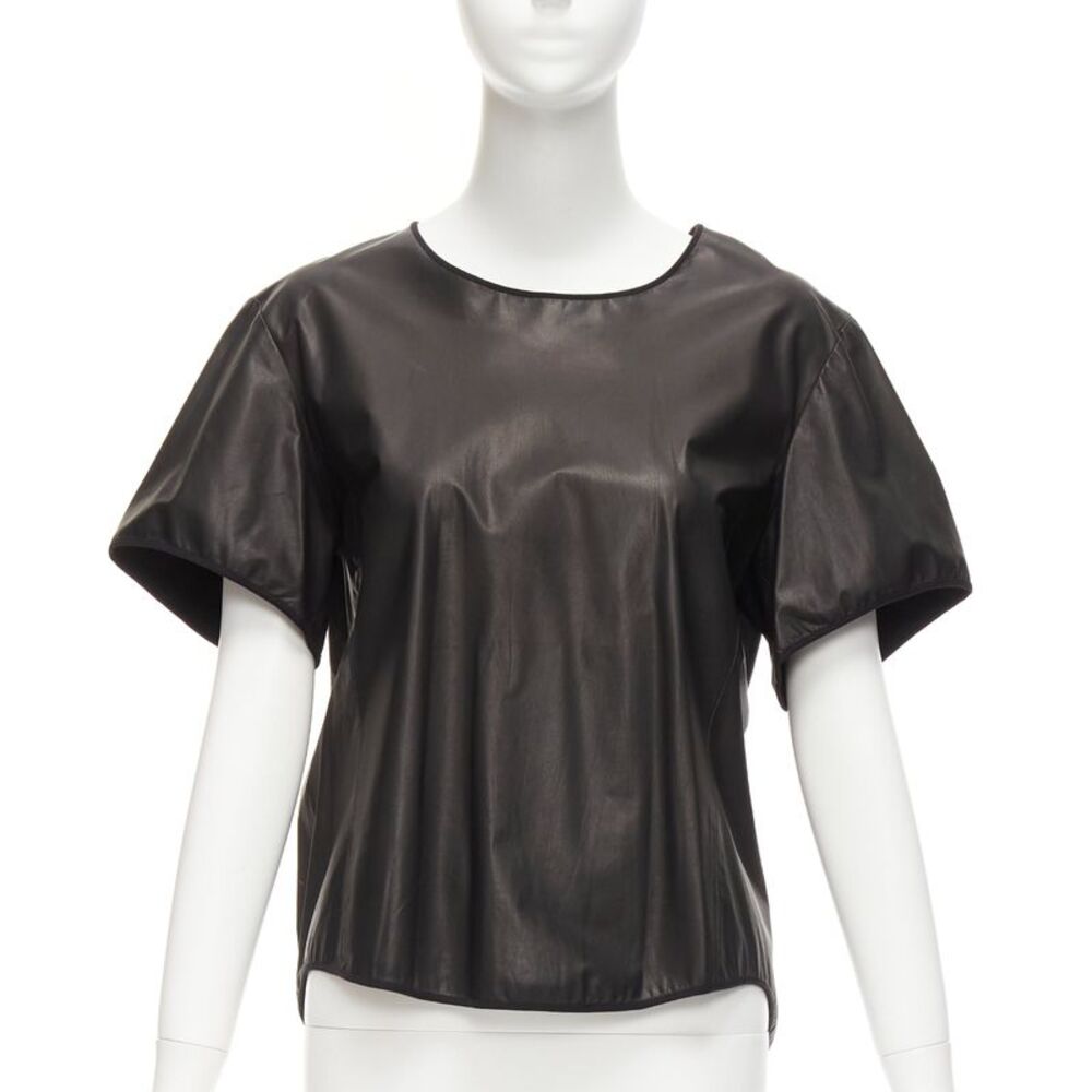 Theyskens Theory Black Leather Flare Top